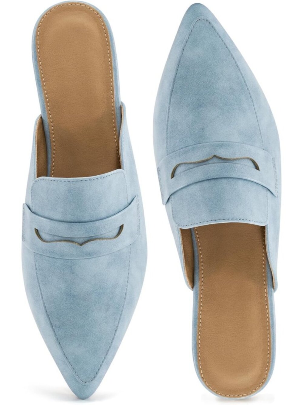 Women's Mules Blue Slingback Flats Pointed Toe Backless Casual Loafers Shoes